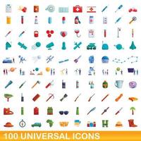 Ensemble de 100 icônes universelles, style dessin animé vecteur