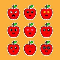 illustration de l'émoticône de pomme avec différentes expressions d'émotions. vecteur