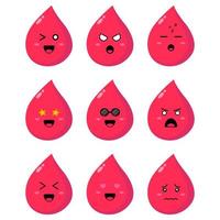 icônes vectorielles de groupe sanguin isolées sur blanc. gouttes de sang avec émoticône vecteur