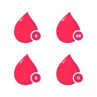 icônes vectorielles de groupe sanguin isolées sur blanc. gouttes de sang avec groupe sanguin. vecteur