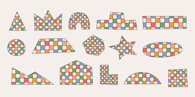ensemble vectoriel de formes géométriques abstraites, figures à carreaux colorés. design rétro tendance dans le style des années 60, 70. tous les objets sont isolés