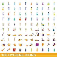 Ensemble de 100 icônes d'hygiène, style cartoon vecteur