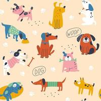 modèle sans couture avec des chiens mignons. illustrations vectorielles vecteur