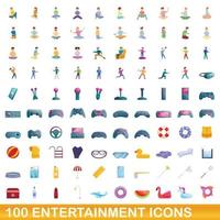 Ensemble de 100 icônes de divertissement, style dessin animé vecteur