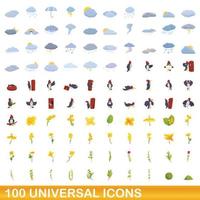 Ensemble de 100 icônes universelles, style dessin animé vecteur