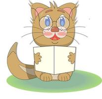 chaton mignon lisant un livre ou un journal, illustration de dessin animé de vecteur