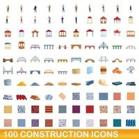 Ensemble de 100 icônes de construction, style dessin animé vecteur