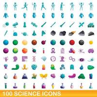 Ensemble de 100 icônes scientifiques, style dessin animé vecteur