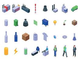 ensemble d'icônes d'usine de recyclage, style isométrique vecteur