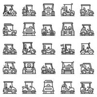 jeu d'icônes de voiturette de golf, style de contour vecteur