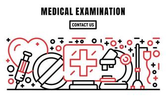 bannière d'examen médical, icônes de laboratoire médico-légal de style contour ensemble vecteur plat