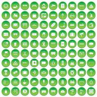 100 icônes ferroviaires définissent un cercle vert vecteur