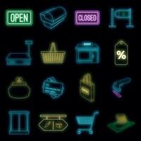 icônes de vente au détail définies vecteur néon