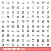 Ensemble de 100 icônes de charité, style de contour vecteur