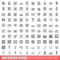 Ensemble de 100 icônes de périphérique, style de contour vecteur