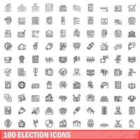 Ensemble de 100 icônes électorales, style de contour vecteur