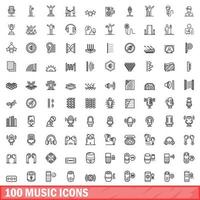 Ensemble de 100 icônes de musique, style de contour vecteur