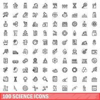Ensemble de 100 icônes scientifiques, style de contour vecteur