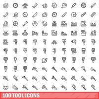 Ensemble de 100 icônes d'outils, style de contour vecteur