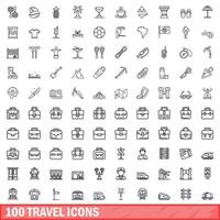 Ensemble de 100 icônes de voyage, style de contour vecteur