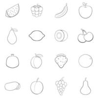 contour de jeu d'icônes de fruits vecteur