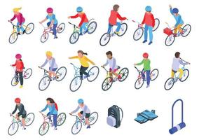 jeu d'icônes de cyclisme pour enfants, style isométrique vecteur