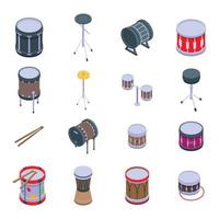 jeu d'icônes de tambour, style isométrique
