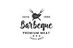 logo barbecue premium viande savoureux grill vecteur