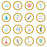 cercle d'icônes de dessin animé de génie sanitaire vecteur