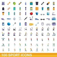 Ensemble de 100 icônes de sport, style cartoon vecteur