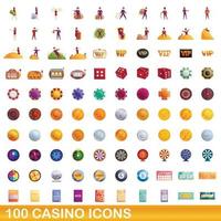 Jeu de 100 icônes de casino, style dessin animé vecteur