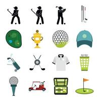jeu d'icônes plat de golf vecteur
