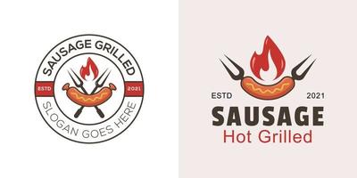 logo grillé chaud de saucisse de barbecue rétro vintage, logo de barbecue avec deux versions vecteur