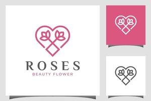 élégant logo moderne de rose d'amour avec coeur, symbole d'icône de fleur pour la décoration, mariage, logo de soins floraux vecteur