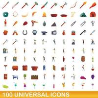 Ensemble de 100 icônes universelles, style dessin animé vecteur