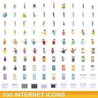 Ensemble de 100 icônes internet, style dessin animé vecteur