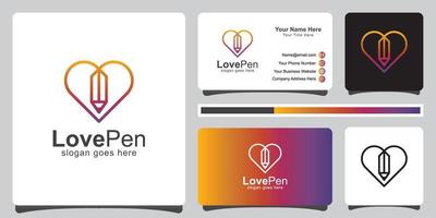 crayon de symbole créatif dans le logo de symbole d'amour pour l'étude, le dessin, les graphistes, l'artiste d'art avec carte de visite vecteur