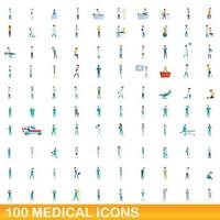 Ensemble de 100 icônes médicales, style cartoon vecteur