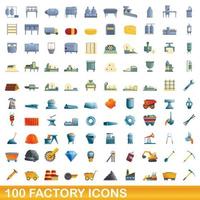 Ensemble de 100 icônes d'usine, style cartoon vecteur