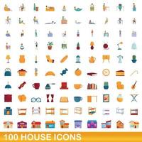 Ensemble de 100 icônes de maison, style dessin animé vecteur