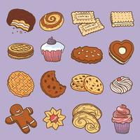 jeu d'icônes de biscuits, style dessiné à la main vecteur