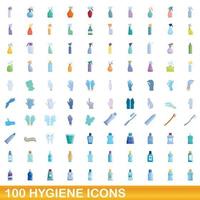 Ensemble de 100 icônes d'hygiène, style cartoon vecteur