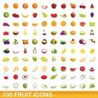 Ensemble de 100 icônes de fruits, style dessin animé vecteur