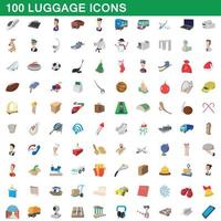 Ensemble de 100 icônes de bagages, style cartoon vecteur