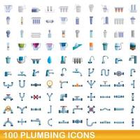 Ensemble de 100 icônes de plomberie, style cartoon
