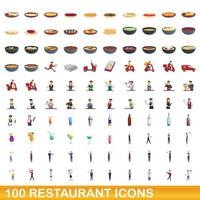 Ensemble de 100 icônes de restaurant, style dessin animé vecteur