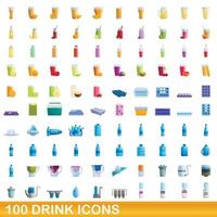 Ensemble de 100 icônes de boisson, style dessin animé vecteur