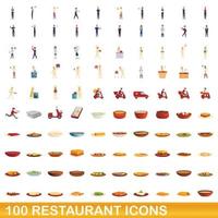 Ensemble de 100 icônes de restaurant, style dessin animé vecteur