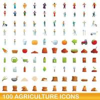 Ensemble de 100 icônes agricoles, style dessin animé vecteur