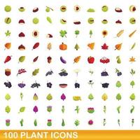 Ensemble de 100 icônes de plantes, style dessin animé vecteur